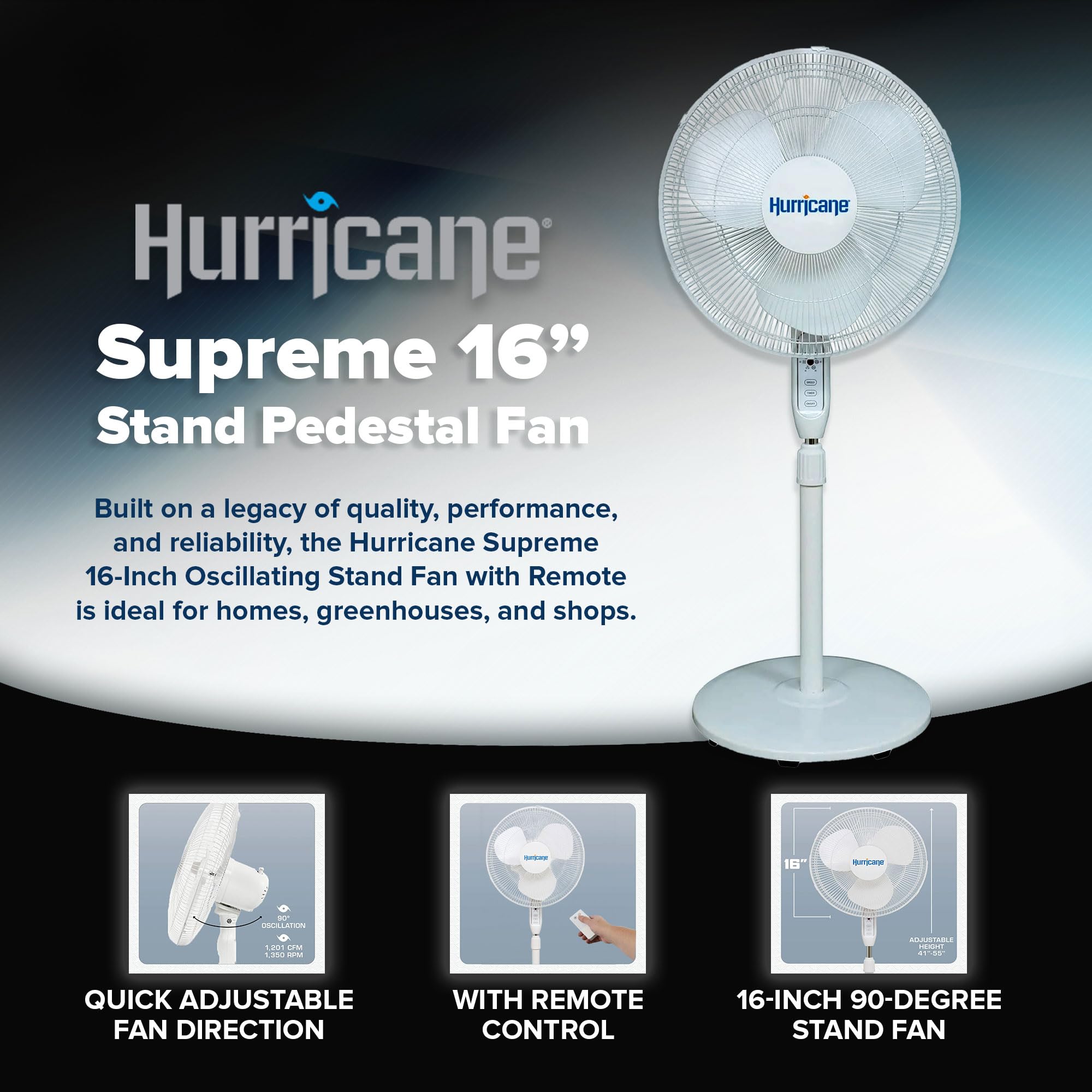 Foto 2 | Ventilador Hurricane Supreme, 40 Cm, Oscilación De 90 Grados, 3 Velocidades - Venta Internacional.