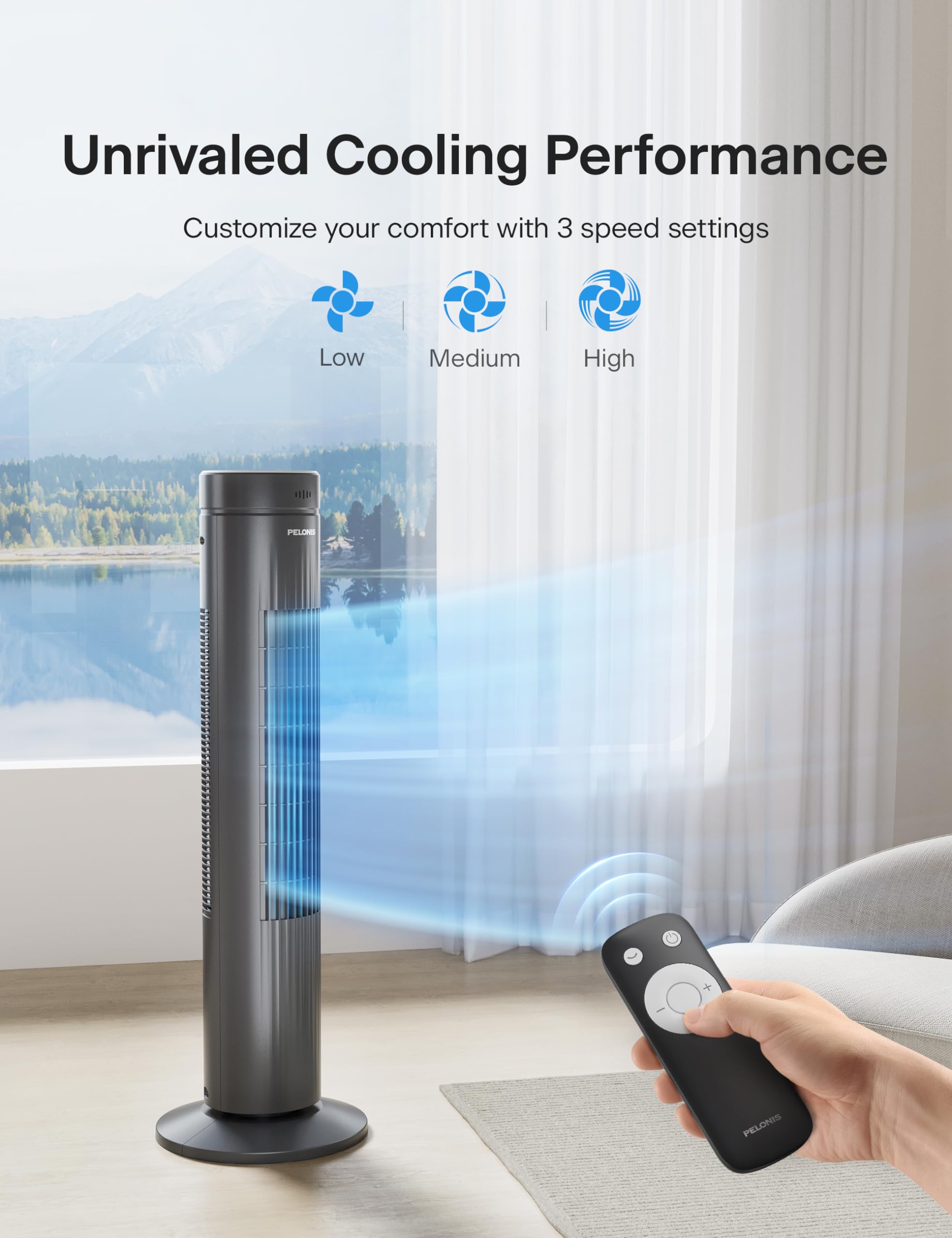 Foto 4 pulgar | Ventilador De Torre Pelonis De 30 Pulgadas, 3 Velocidades, 37 Db Con Control Remoto - Venta Internacional.