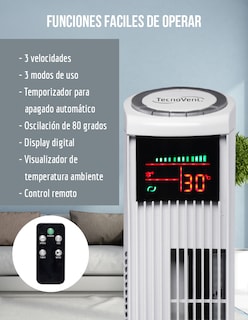 Foto 2 | Ventilador De Torre Tecnovent 36 Pulgadas Con Control Remoto