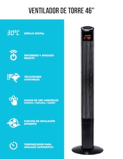 Foto 3 | Ventilador De Torre Tecnovent 46 Pulgadas Con Control Remoto