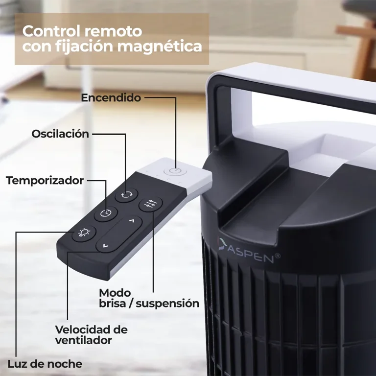 Foto 7 pulgar | Aspen Ventilador De Torre 40'' Oscilante Con 3 Velocidades Y Luz Led - A40