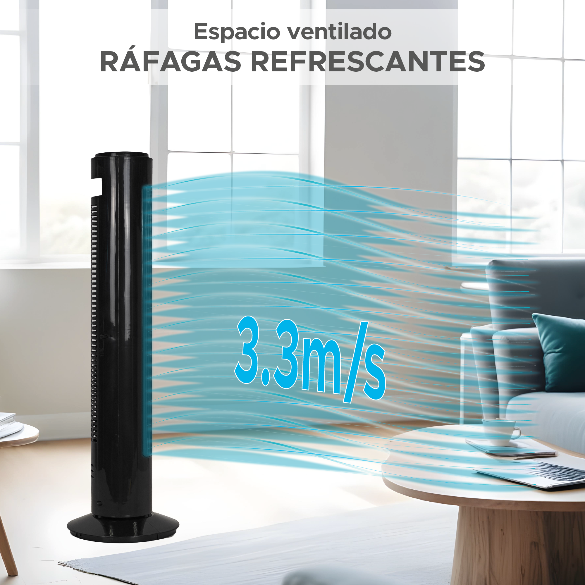 Foto 3 pulgar | Ventilador De Torre 29”  En Color Negro- Oscilante Y Compacto - Ideal Para El Hogar