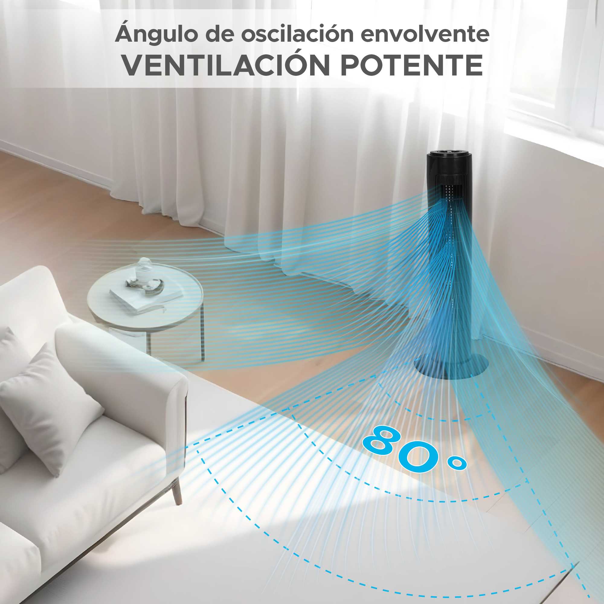 Foto 4 pulgar | Ventilador De Torre 29”  En Color Negro- Oscilante Y Compacto - Ideal Para El Hogar