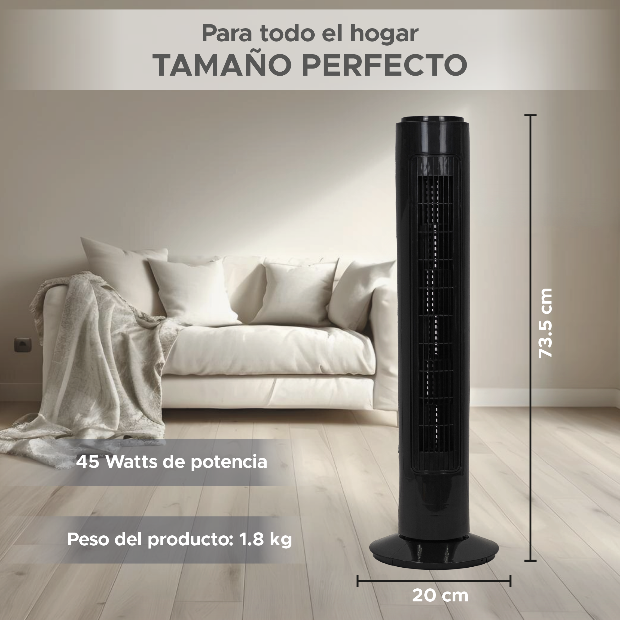 Foto 7 pulgar | Ventilador De Torre 29”  En Color Negro- Oscilante Y Compacto - Ideal Para El Hogar