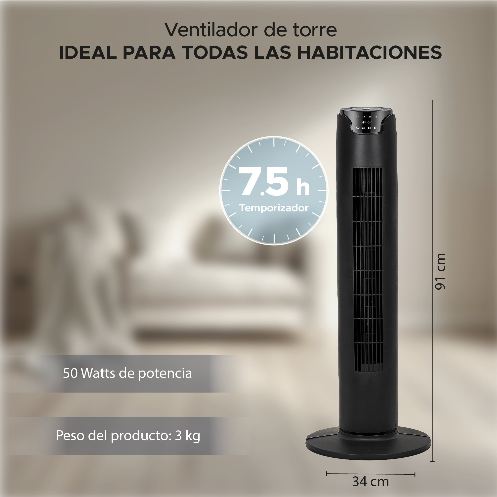 Foto 4 pulgar | Ventilador De Torre 36in Sky Care Color Negro - Control Remoto Y 3 Velocidades