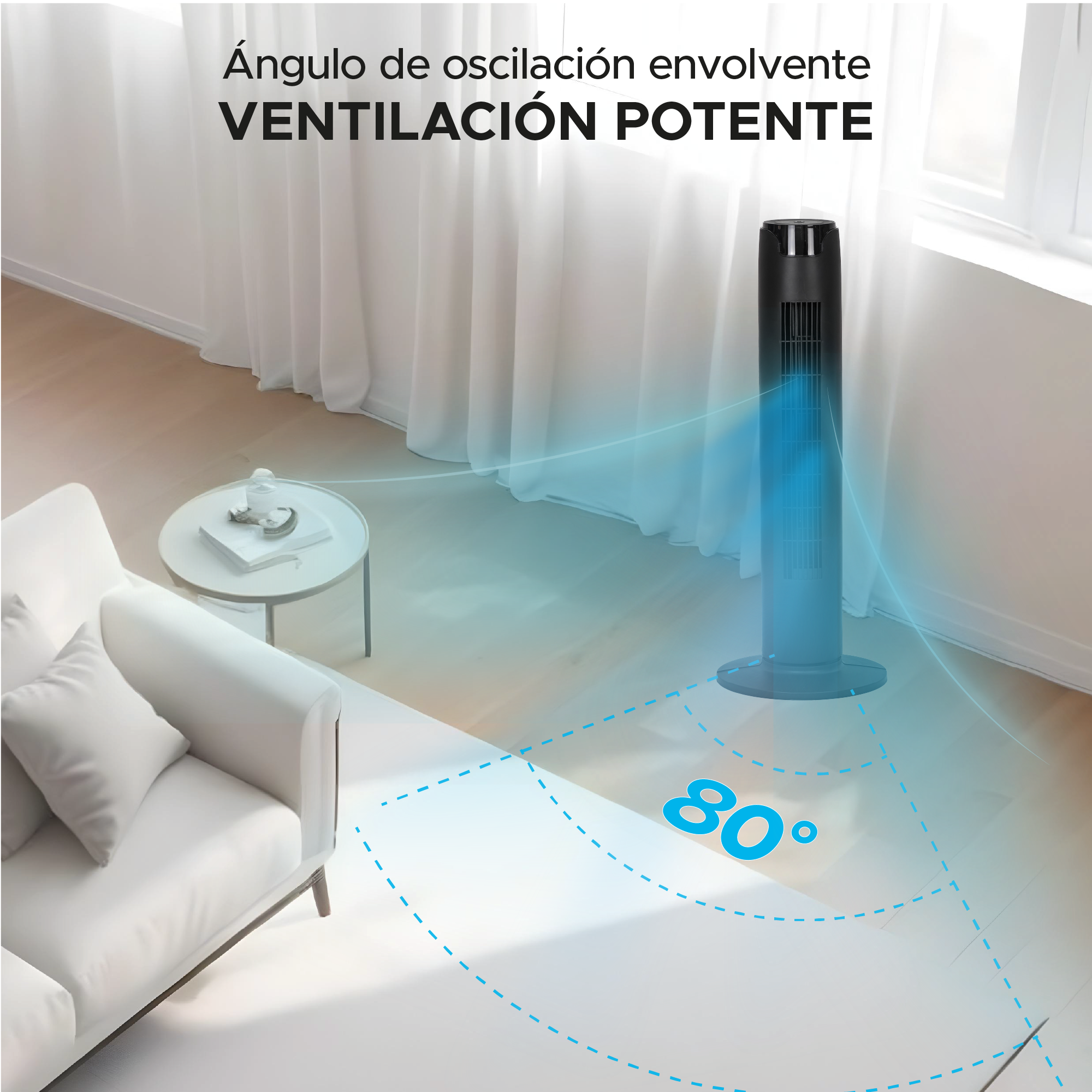 Foto 7 | Ventilador De Torre 36in Sky Care Color Negro - Control Remoto Y 3 Velocidades