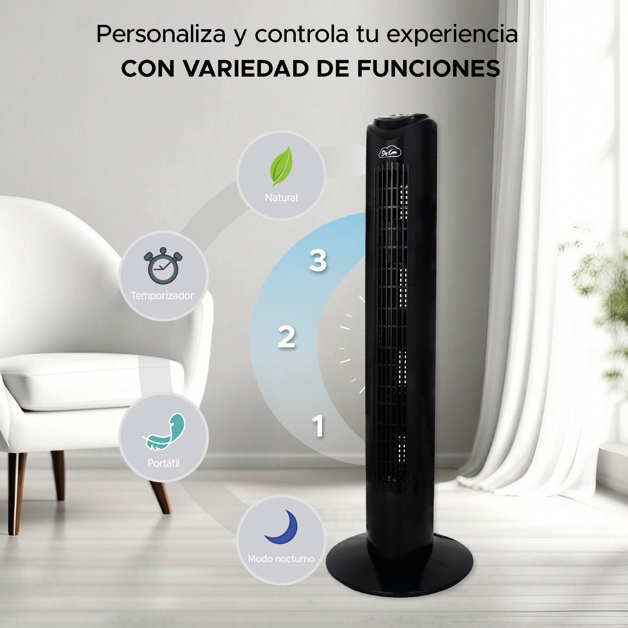 Foto 3 pulgar | Ventilador de Torre 32 Pulgadas Sky Care Negro