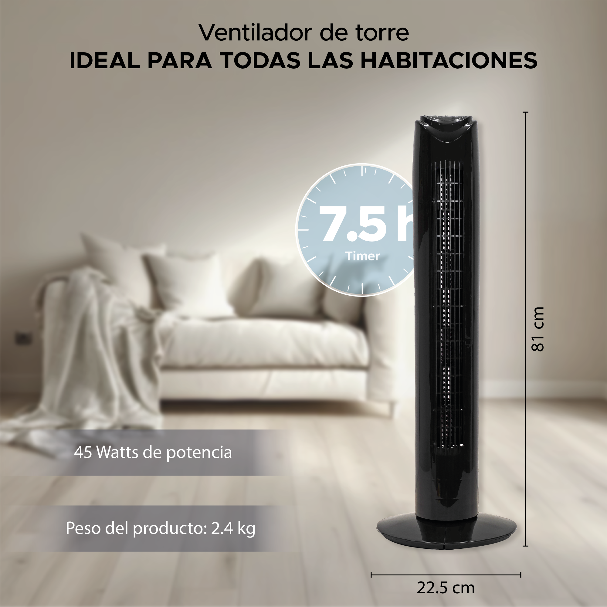 Foto 4 pulgar | Ventilador de Torre 32 Pulgadas Sky Care Negro