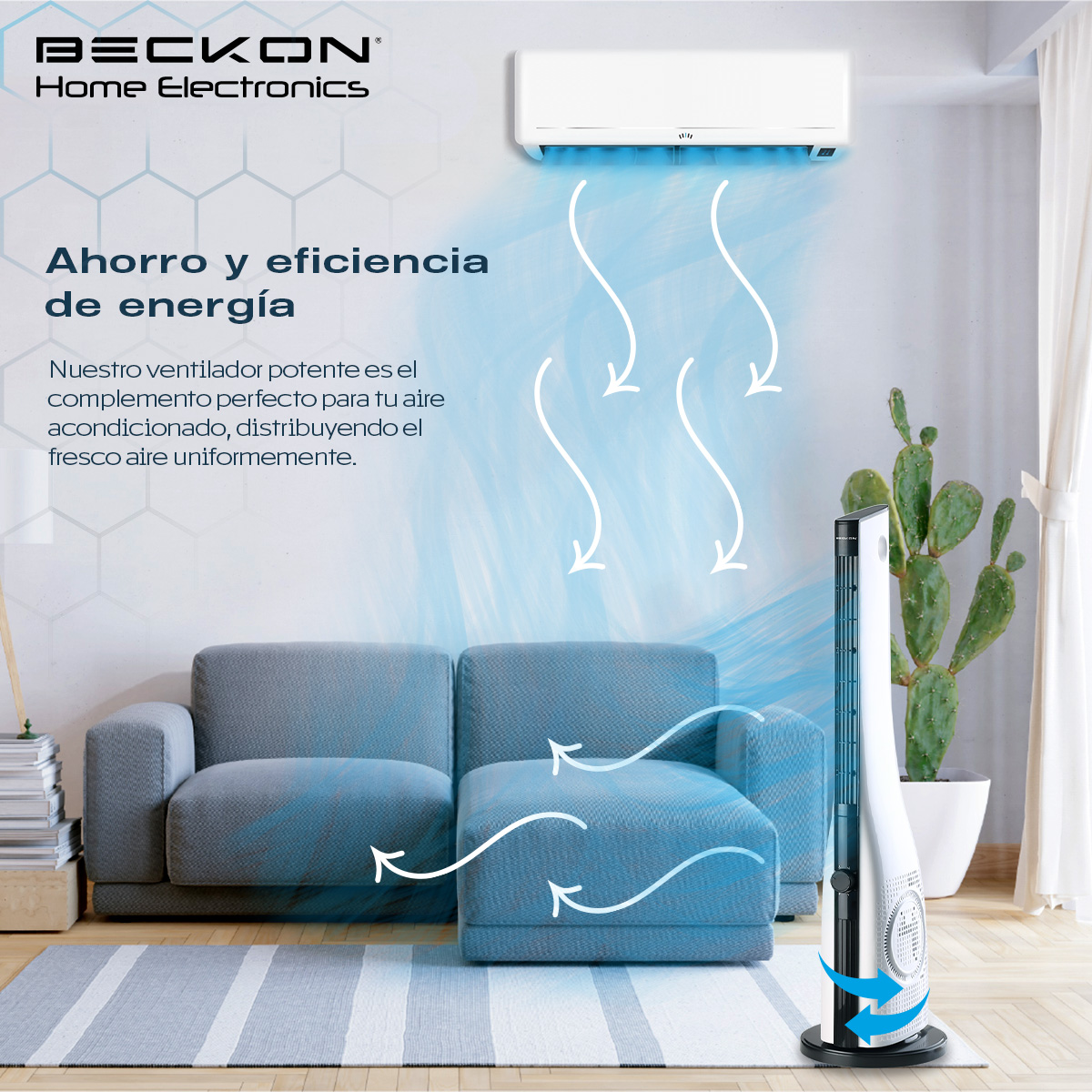 Foto 5 pulgar | Ventilador De Torre Sin Aspas Bladeless Bv-9y Blanco Ultra Silencioso Con Oscilación 90cm De Alto Beckon