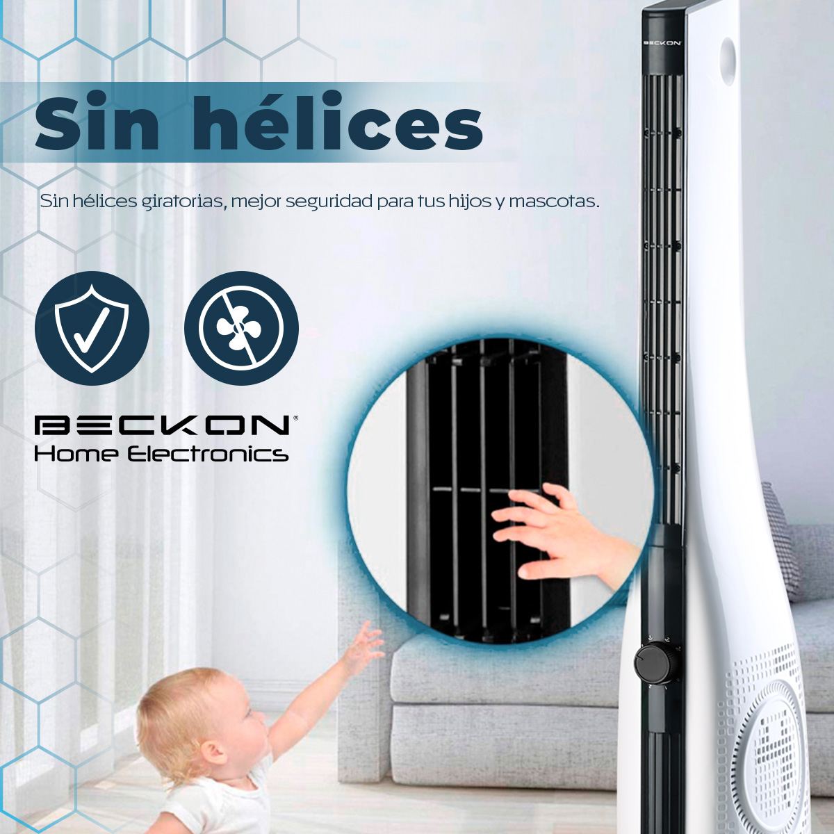Foto 7 | Ventilador De Torre Sin Aspas Bladeless Bv-9y Blanco Ultra Silencioso Con Oscilación 90cm De Alto Beckon