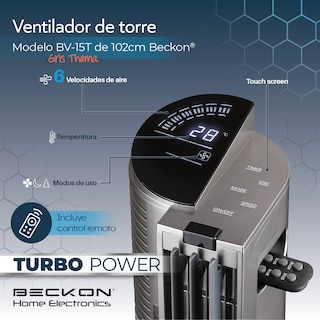 Foto 2 | Ventilador de Torre Beckon Turbo Power 6 Vel 102 cm de Alto + Control Remoto + Oscilación + Modos de Uso + Temporizador