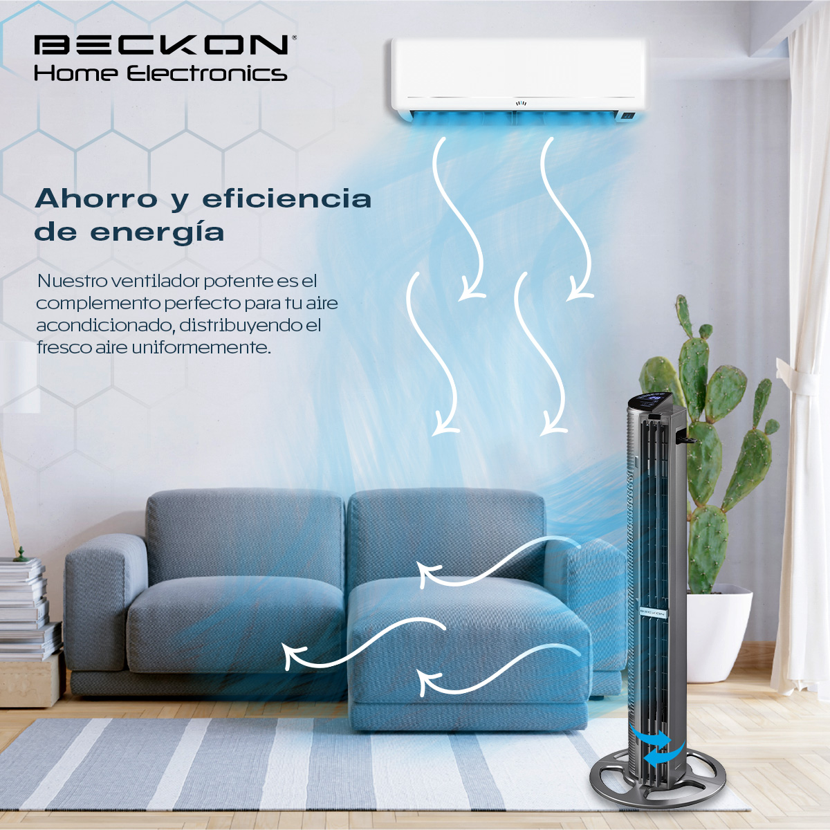Foto 8 pulgar | Ventilador de Torre Beckon Turbo Power 6 Vel 102 cm de Alto + Control Remoto + Oscilación + Modos de Uso + Temporizador