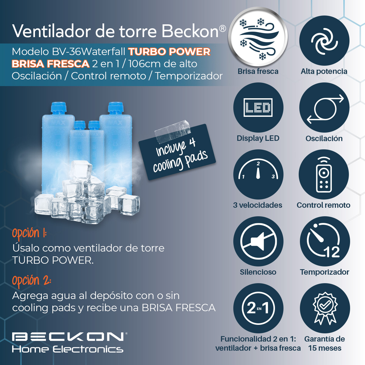 Foto 3 pulgar | Ventilador De Torre Brisa Fresca Beckon 2 En 1 De 106cm De Alto +control Remoto +oscilación +modos De Uso +temporizador
