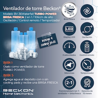 Foto 2 | Ventilador De Torre Brisa Fresca Beckon 2 En 1 De 106cm De Alto +control Remoto +oscilación +modos De Uso +temporizador