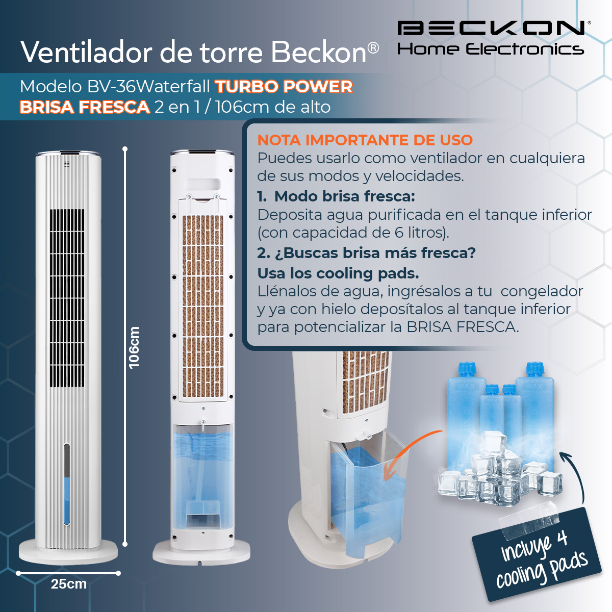 Foto 4 pulgar | Ventilador De Torre Brisa Fresca Beckon 2 En 1 De 106cm De Alto +control Remoto +oscilación +modos De Uso +temporizador
