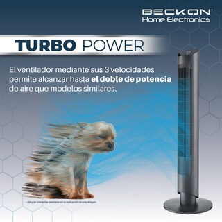 Foto 5 | Ventilador De Torre Beckon Turbo Power De 102 Cm De Alto 3 Velocidades +control Remoto +oscilación Temporizador