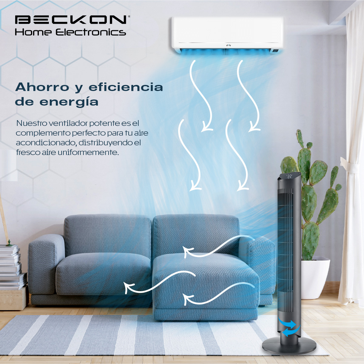 Foto 7 pulgar | Ventilador De Torre Beckon Turbo Power De 102 Cm De Alto 3 Velocidades +control Remoto +oscilación Temporizador