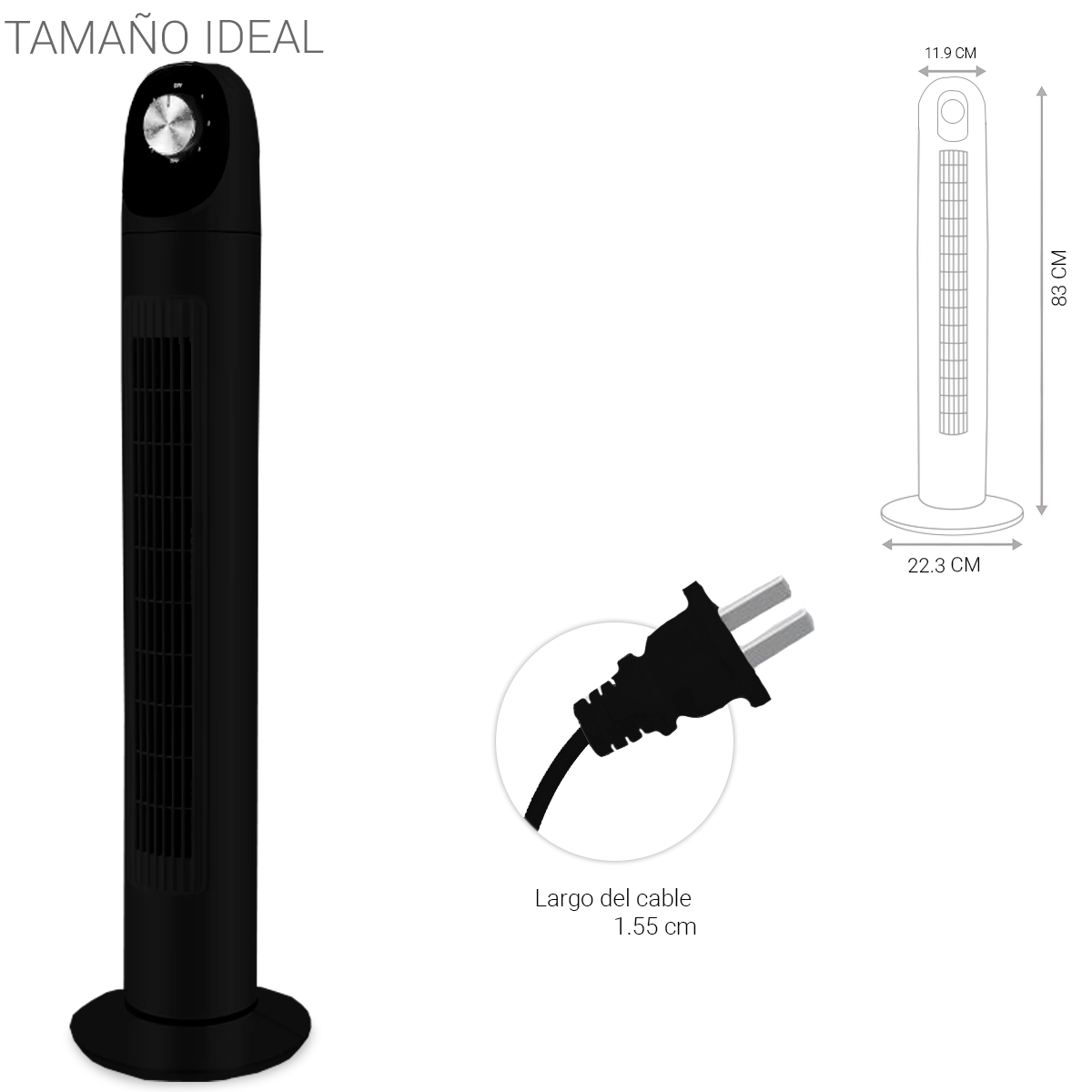 Foto 2 | Ventilador De Torre Abanico Oscilante Silencioso Panel Negro