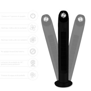 Foto 3 | Ventilador De Torre Abanico Oscilante Silencioso Panel Negro