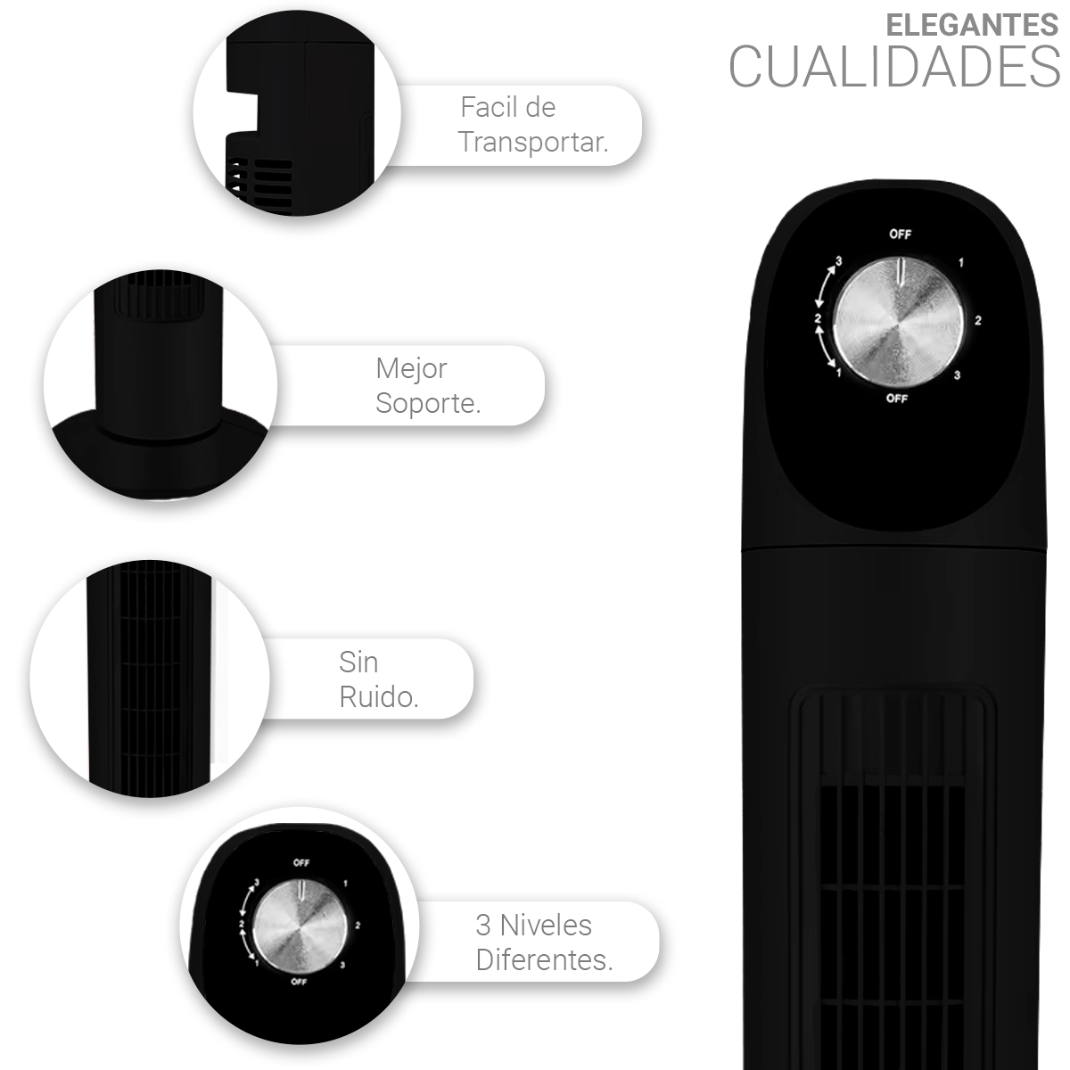 Foto 4 | Ventilador De Torre Abanico Oscilante Silencioso Panel Negro