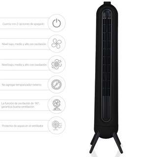 Foto 3 | Ventilador De Torre Giratorio Silencioso Con Velocidades Negro