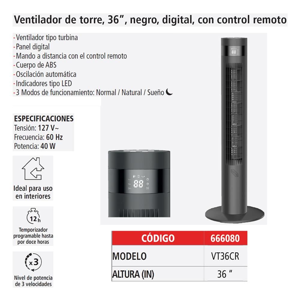 Foto 5 pulgar | Ventilador De Torre 36'' Digital Iusa Con Control Remoto 3 Velocidades Negro