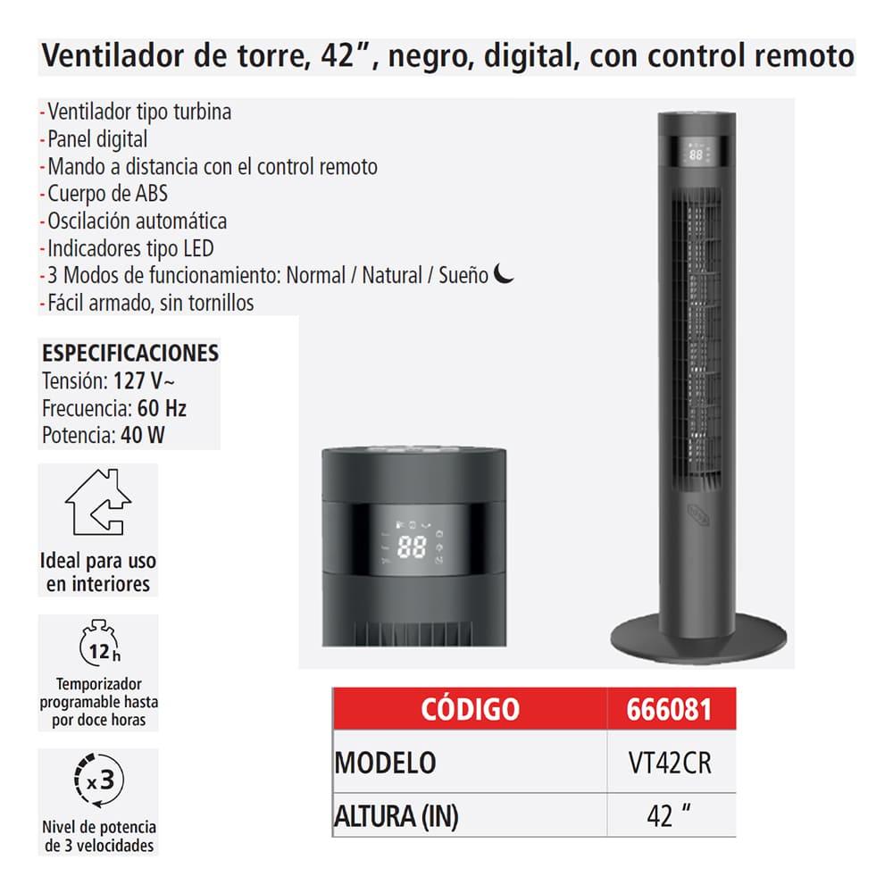 Foto 5 pulgar | Ventilador De Torre 42'' Digital Iusa Con Control Remoto 3 Velocidades Negro
