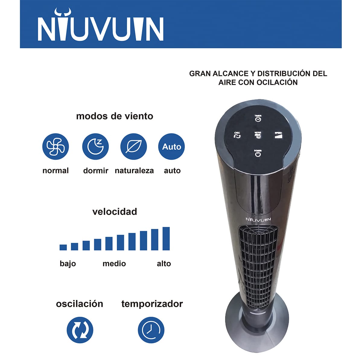 Foto 3 pulgar | Ventilador  Niuvuin Tf2025tlr Negro De Torre