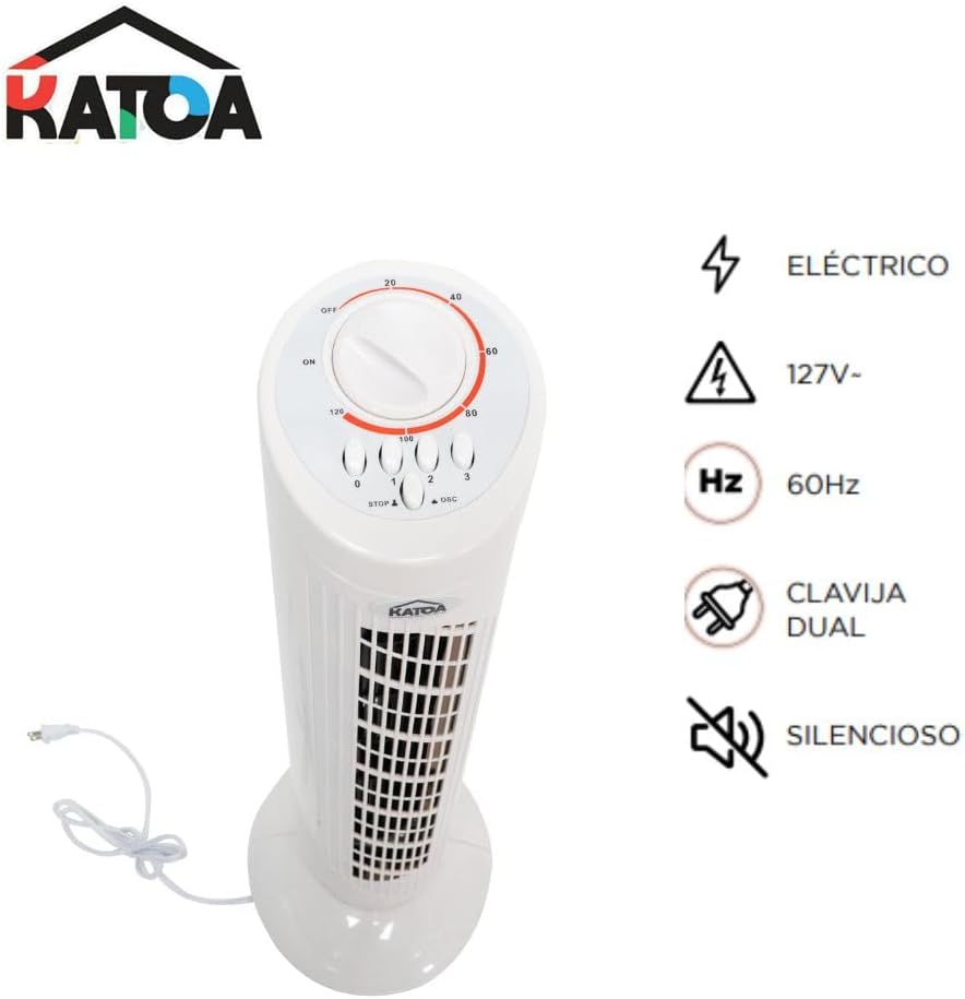 Foto 3 pulgar | Katoa Ventilador De Torre 29” Con 3 Velocidades Silencioso Y Compacto Para Interiores