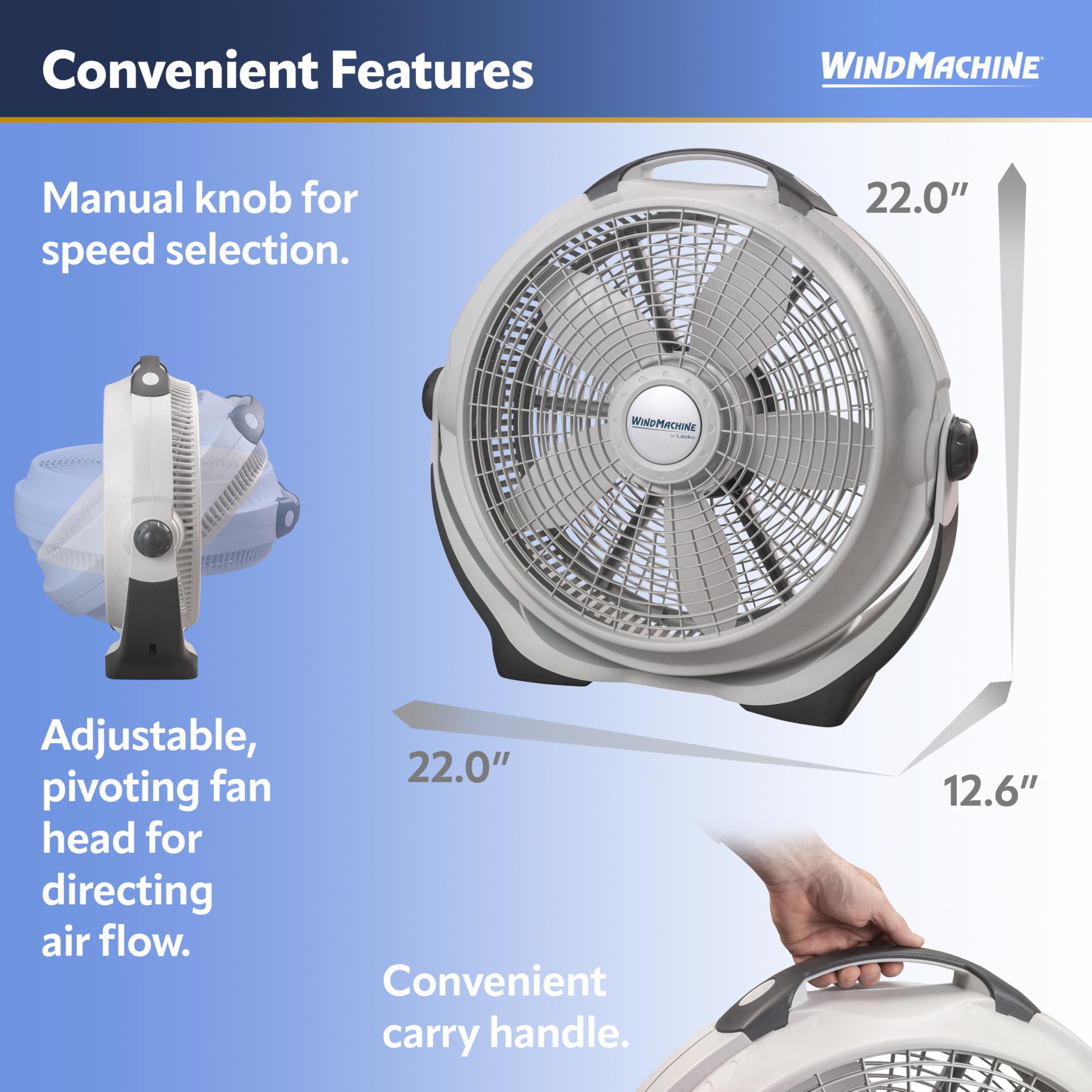 Foto 5 pulgar | Ventilador De Suelo Lasko Wind Machine, Circulador De Aire, 3 Velocidades, 20 Cm - Venta Internacional.