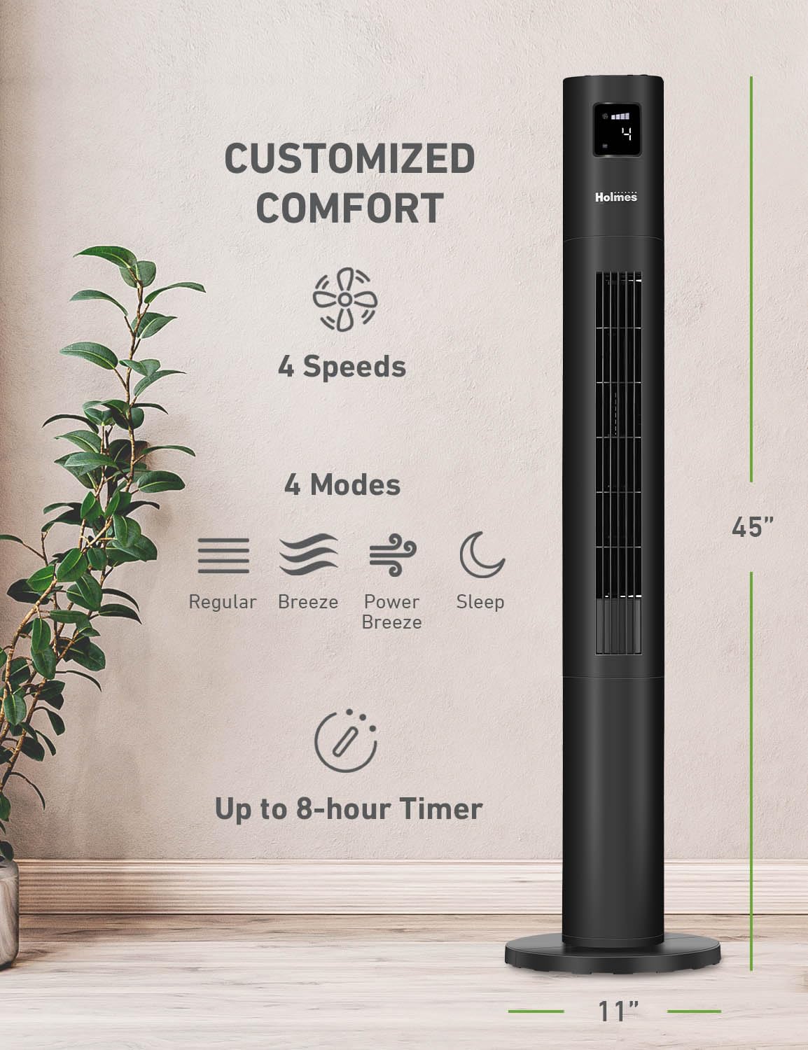 Foto 5 | Ventilador De Torre Holmes Stack-n-connect 45 Digital, 4 Velocidades Y 4 Modos - Venta Internacional.