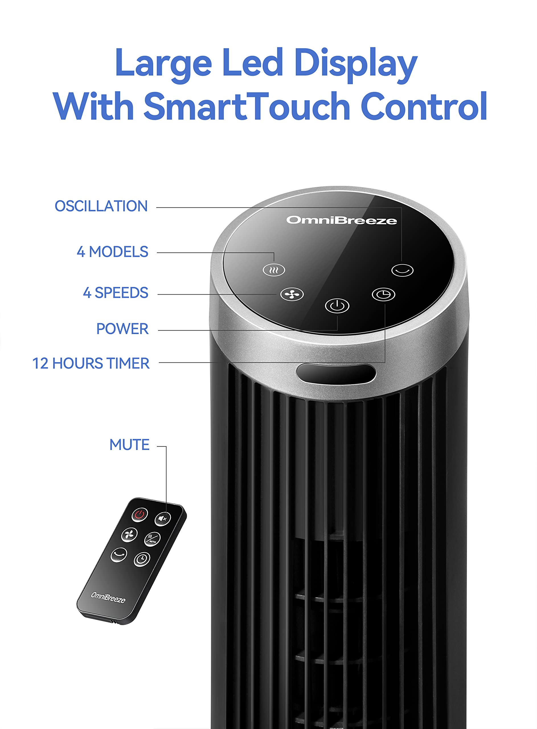 Foto 8 pulgar | Ventilador De Torre Omnibreeze Digital Electric De 36 Pulgadas Con Control Remoto - Venta Internacional.