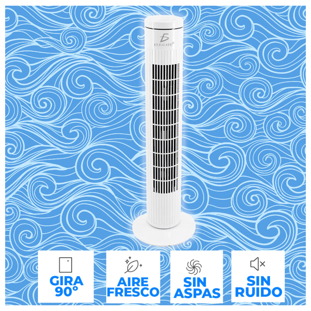 Foto 5 pulgar | Ventilador De Torre De 29'' Con 3 Velocidades Y Giro De 90 Grados Color Blanco
