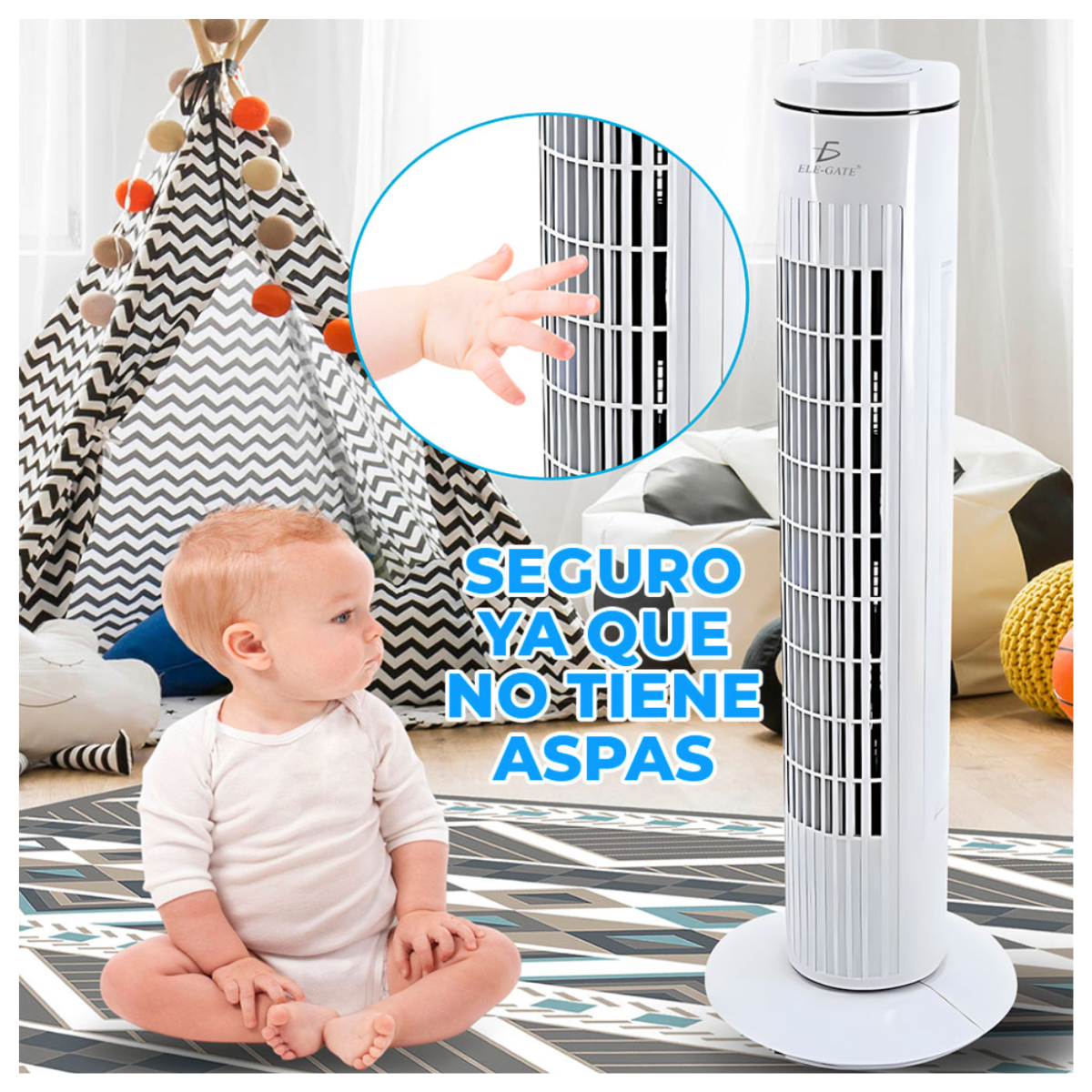 Foto 6 pulgar | Ventilador De Torre De 29'' Con 3 Velocidades Y Giro De 90 Grados Color Blanco