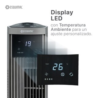 Foto 4 | Ventilador De Torre 95 Cm Esquimal Color Titanio Silencioso, Oscilante 70°, 3 Velocidades Con Control Remoto