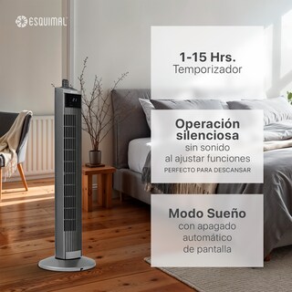 Foto 5 | Ventilador De Torre 95 Cm Esquimal Color Titanio Silencioso, Oscilante 70°, 3 Velocidades Con Control Remoto