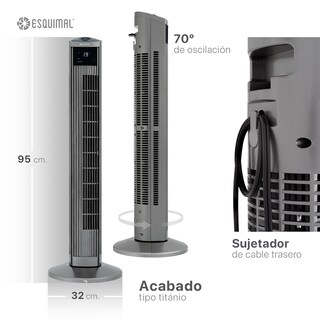 Foto 6 | Ventilador De Torre 95 Cm Esquimal Color Titanio Silencioso, Oscilante 70°, 3 Velocidades Con Control Remoto