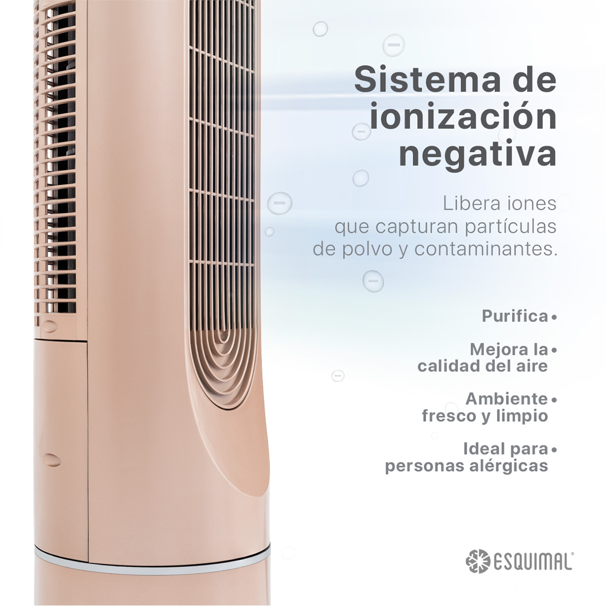 Foto 3 pulgar | Ventilador De Torre 128 Cm Ionizador Purificador De Aire Con Caja De Aromas Esquimal Color Cobre Oscilante 90°
