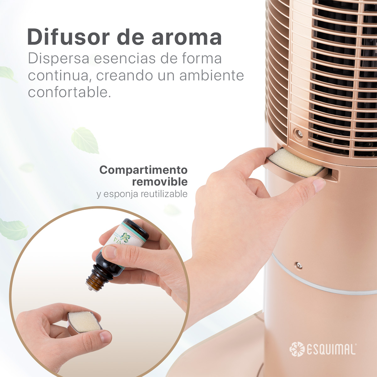 Foto 4 pulgar | Ventilador De Torre 128 Cm Ionizador Purificador De Aire Con Caja De Aromas Esquimal Color Cobre Oscilante 90°