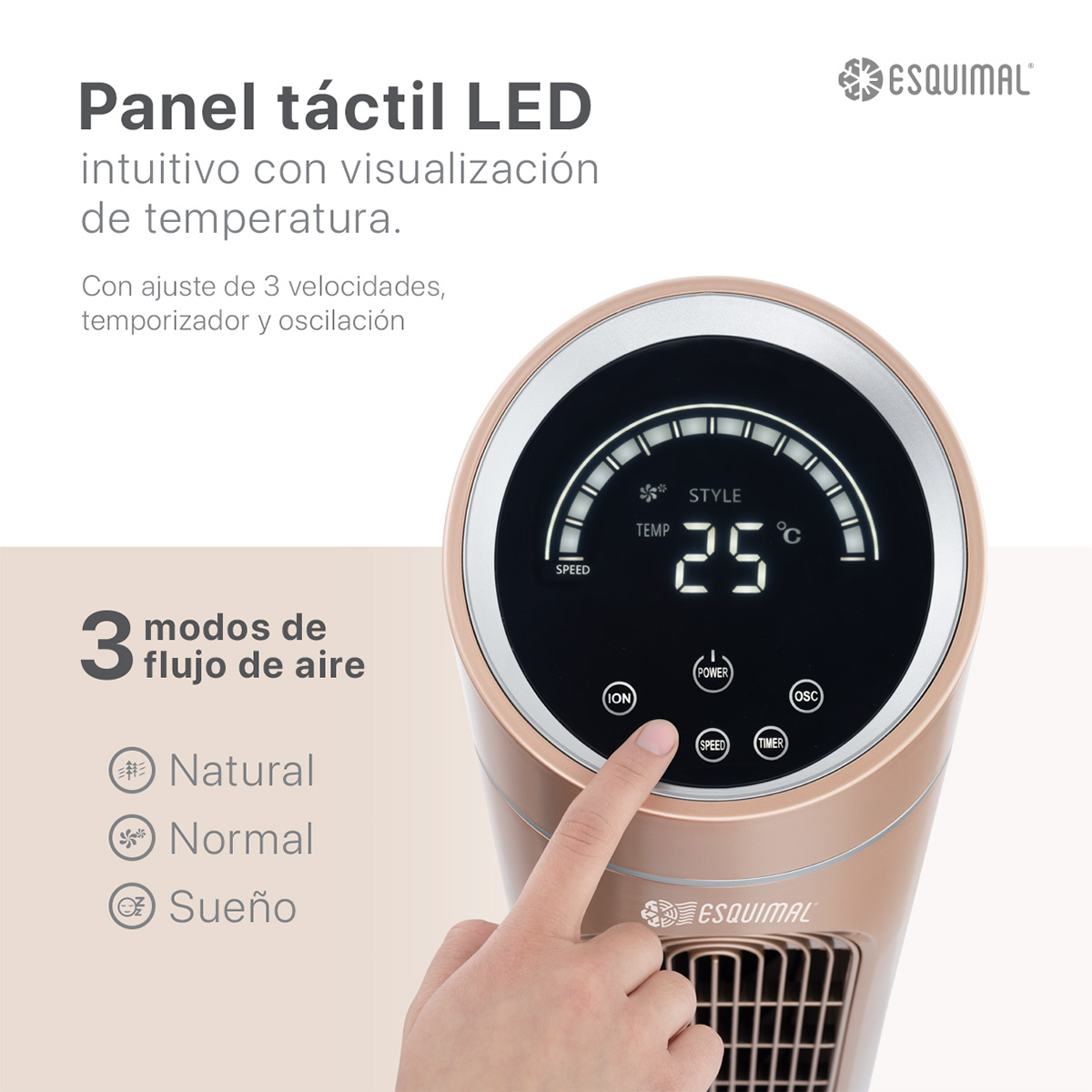 Foto 5 pulgar | Ventilador De Torre 128 Cm Ionizador Purificador De Aire Con Caja De Aromas Esquimal Color Cobre Oscilante 90°