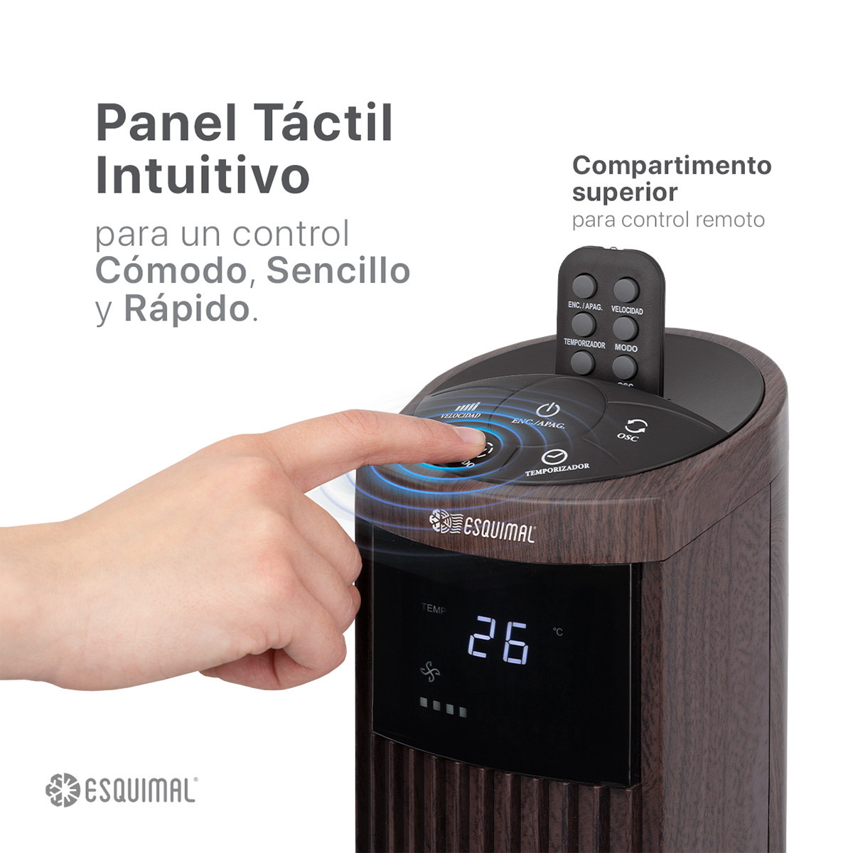 Foto 4 pulgar | Ventilador De Torre 95 Cm Esquimal Color Café Silencioso, Oscilante 70°, 3 Velocidades Con Control Remoto
