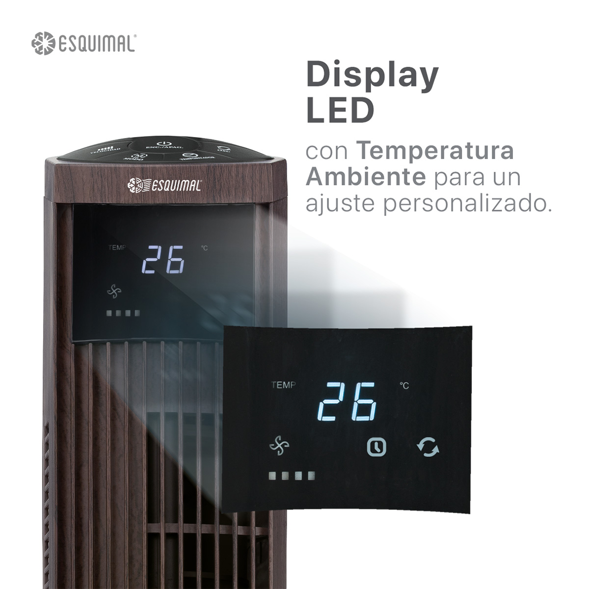 Foto 5 pulgar | Ventilador De Torre 95 Cm Esquimal Color Café Silencioso, Oscilante 70°, 3 Velocidades Con Control Remoto