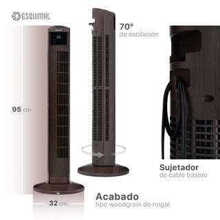 Foto 6 | Ventilador De Torre 95 Cm Esquimal Color Café Silencioso, Oscilante 70°, 3 Velocidades Con Control Remoto
