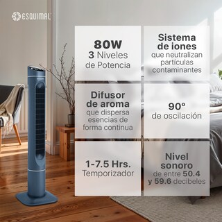 Foto 5 | Ventilador De Torre 128 Cm Ionizador Purificador De Aire Con Caja De Aromas Esquimal Color Azul Oscilante 90°