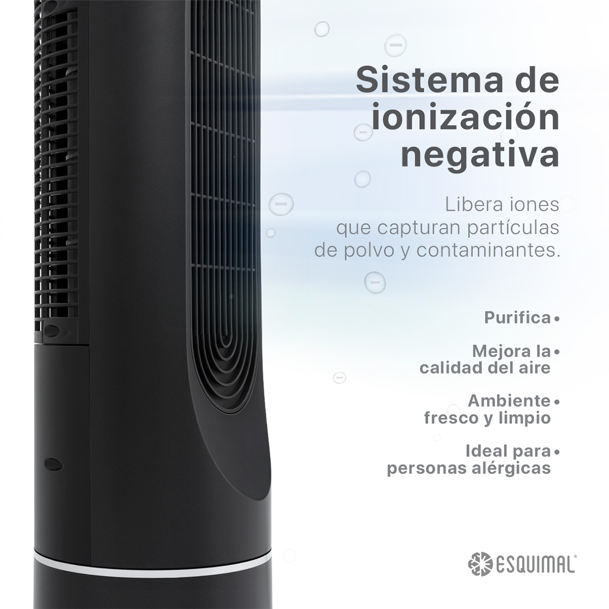 Foto 3 pulgar | Ventilador De Torre 128 Cm Ionizador Purificador De Aire Con Caja De Aromas Esquimal Color Negro Oscilante 90°