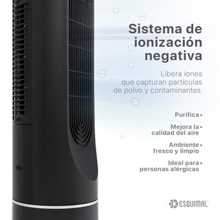 Foto 2 | Ventilador De Torre 128 Cm Ionizador Purificador De Aire Con Caja De Aromas Esquimal Color Negro Oscilante 90°