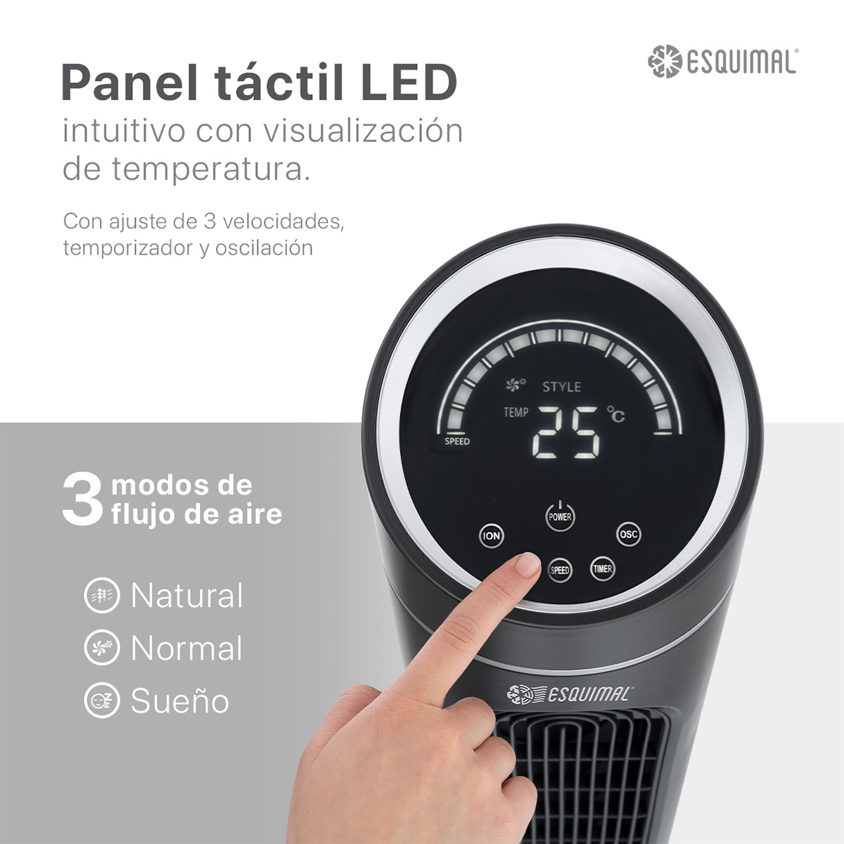 Foto 5 pulgar | Ventilador De Torre 128 Cm Ionizador Purificador De Aire Con Caja De Aromas Esquimal Color Negro Oscilante 90°