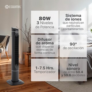 Foto 5 | Ventilador De Torre 128 Cm Ionizador Purificador De Aire Con Caja De Aromas Esquimal Color Negro Oscilante 90°