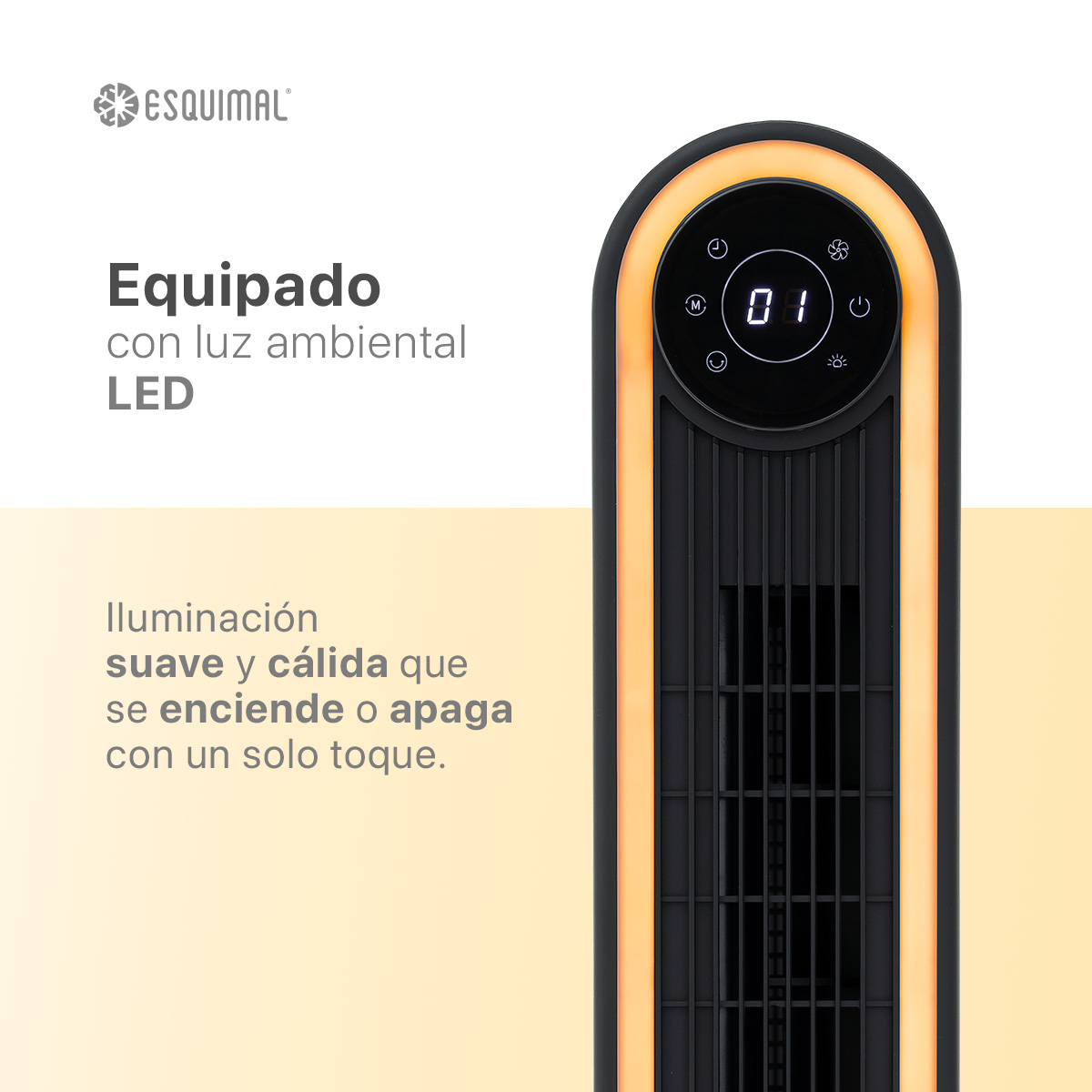Foto 3 pulgar | Ventilador De Torre 106 Cm Con Luz Ambiental Led Esquimal Color Negro Oscilante 150°, 3 Velocidades Con Control Remoto