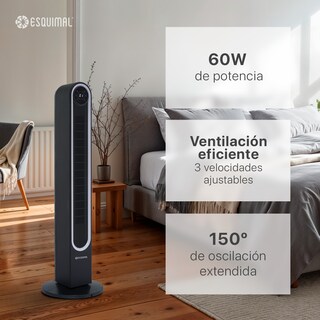 Foto 5 | Ventilador De Torre 106 Cm Con Luz Ambiental Led Esquimal Color Negro Oscilante 150°, 3 Velocidades Con Control Remoto